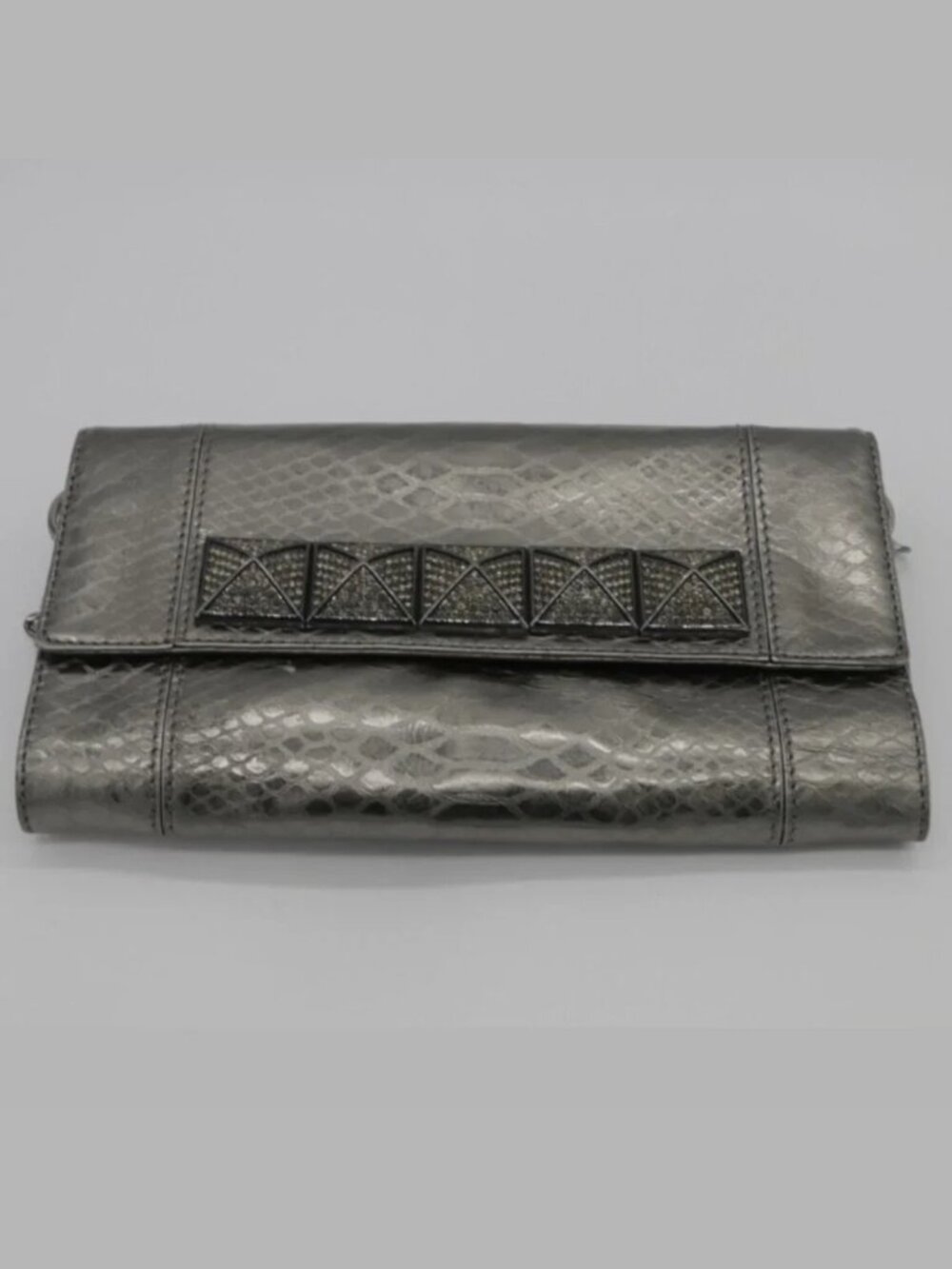 MICHAEL KORS Silver Python Leather Clutch Leather Bag W/Jewels Handbag Purse